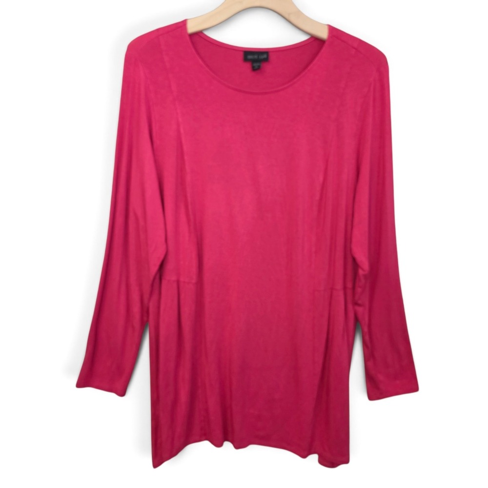 J Jill Wearever Tunic Top Womens 1X Plus Dark Pink Magenta Long Sleeve A Line